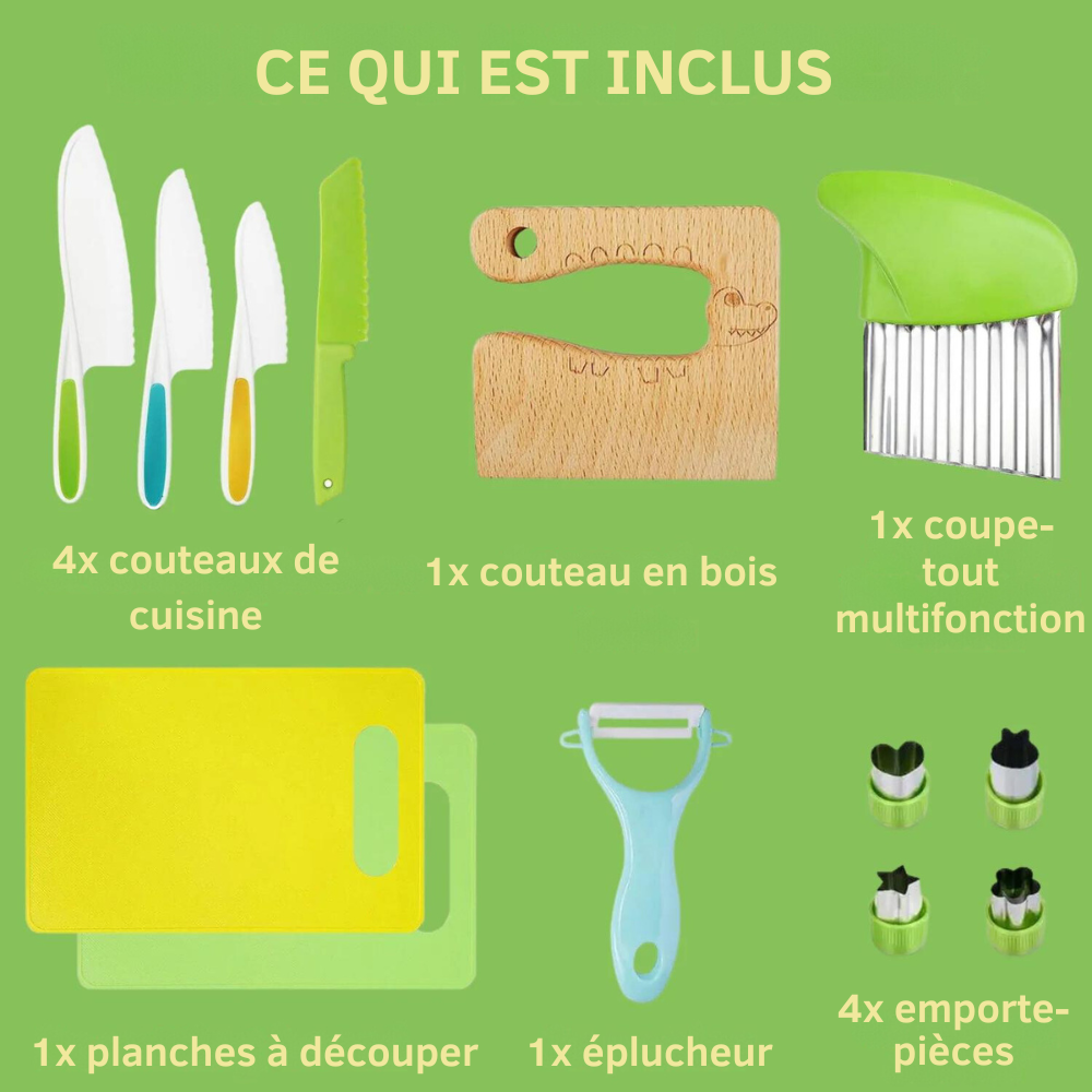 Ustensiles de Cuisine Sécurisés pour Enfants Montessori (12 pièces)