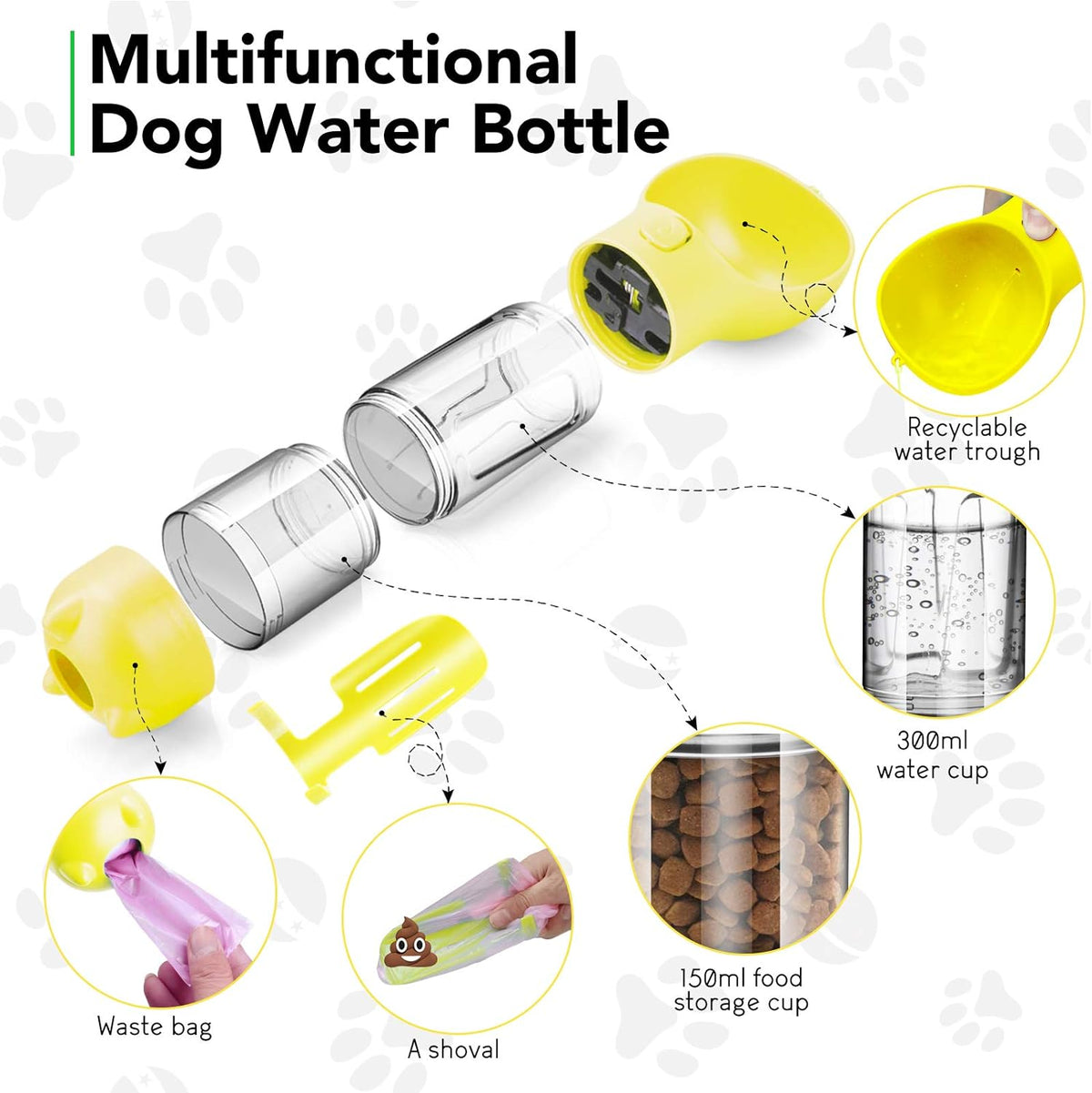 Bouteille d'eau portable 3 en 1 pour chien – Hydratation, collations et nettoyage en déplacement