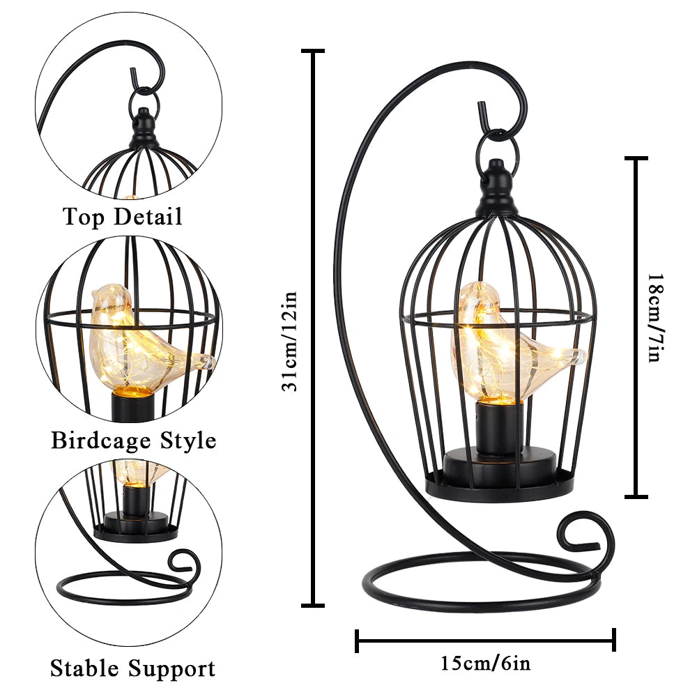 Lampe de table vintage en forme de cage à oiseaux – Illuminez votre espace avec une élégance intemporelle