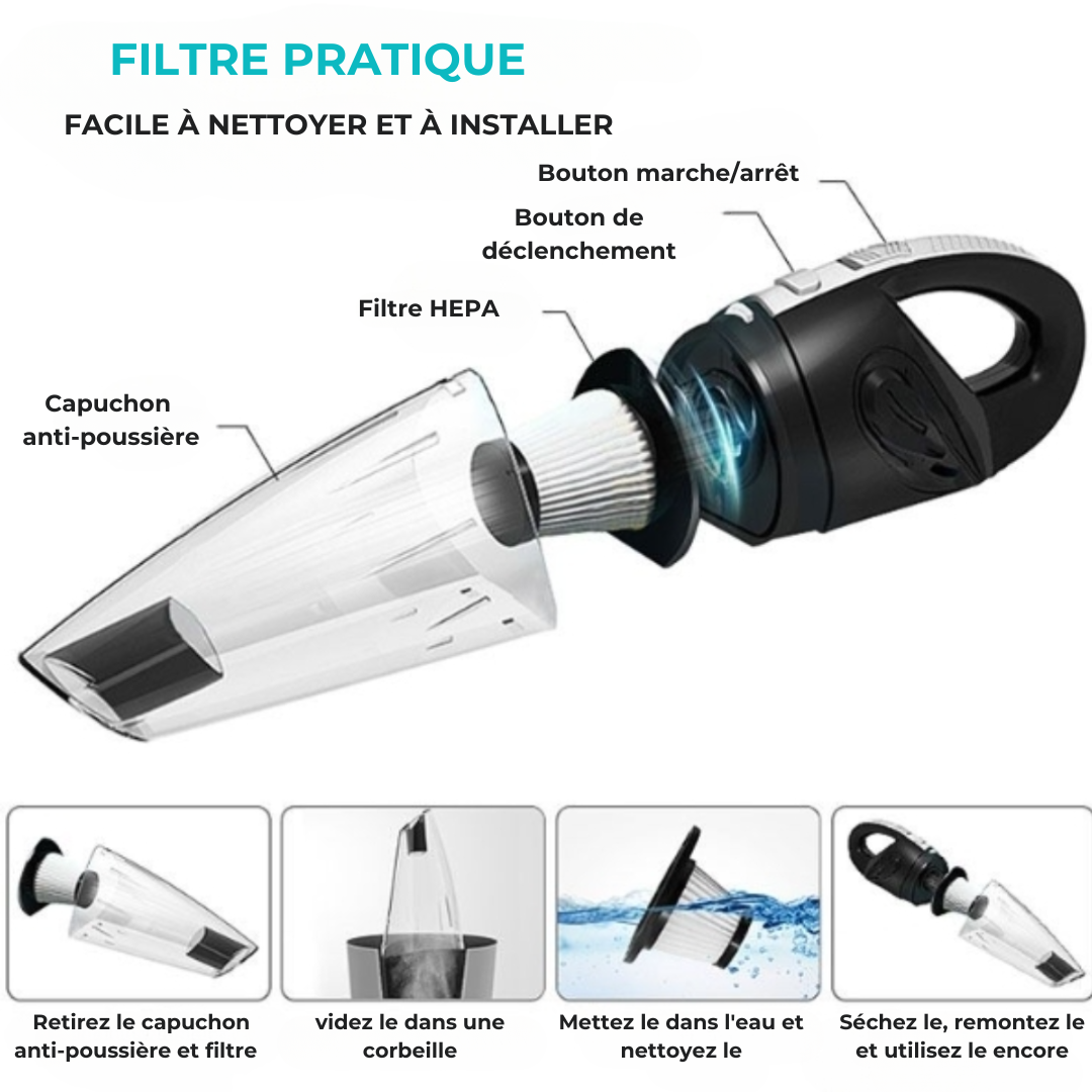 Aspirateur à main sans fil puissant et compact - Nettoyage Efficace Partout !