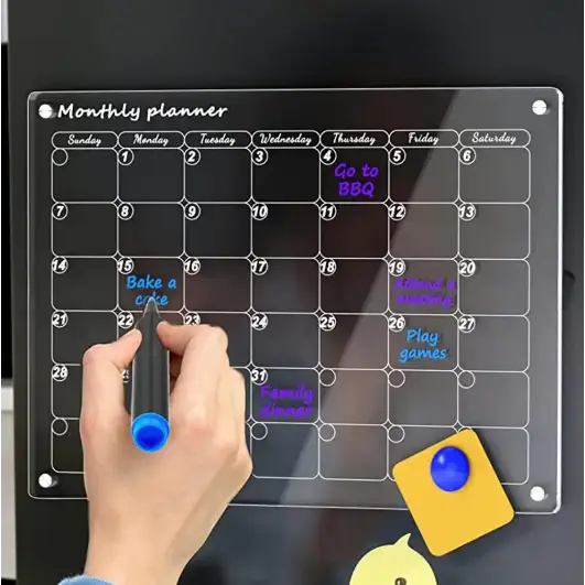 Calendrier Magnétique Planificateur Mois et Semaine en Acrylique