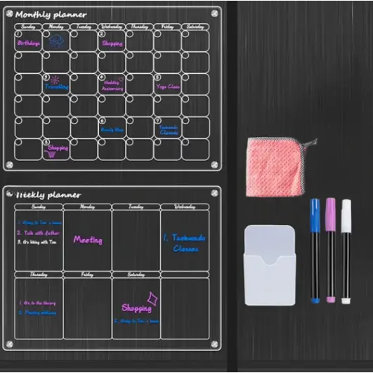 Calendrier Magnétique Planificateur Mois et Semaine en Acrylique